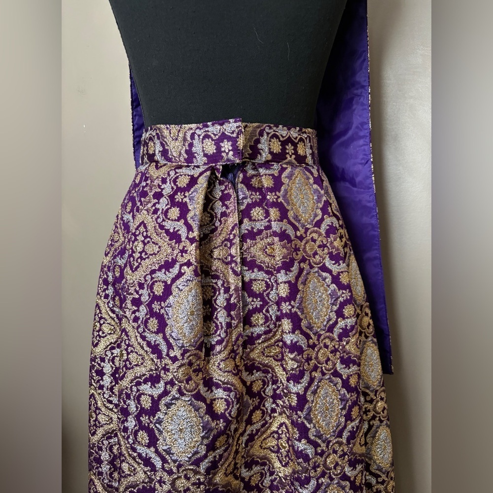 Handmade vintage lehenga & dupatta brocade maxi skirt and scarf purple gold